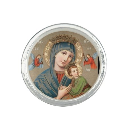 Virgin Mary Holding Child Jesus Icon Ring