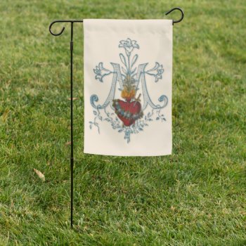 Virgin Mary Immaculate Heart Floral Garden Flag by ShowerOfRoses at Zazzle