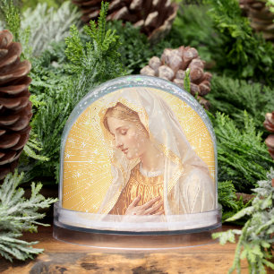 Virgin Mary in Gold and Stars Snow Globe
