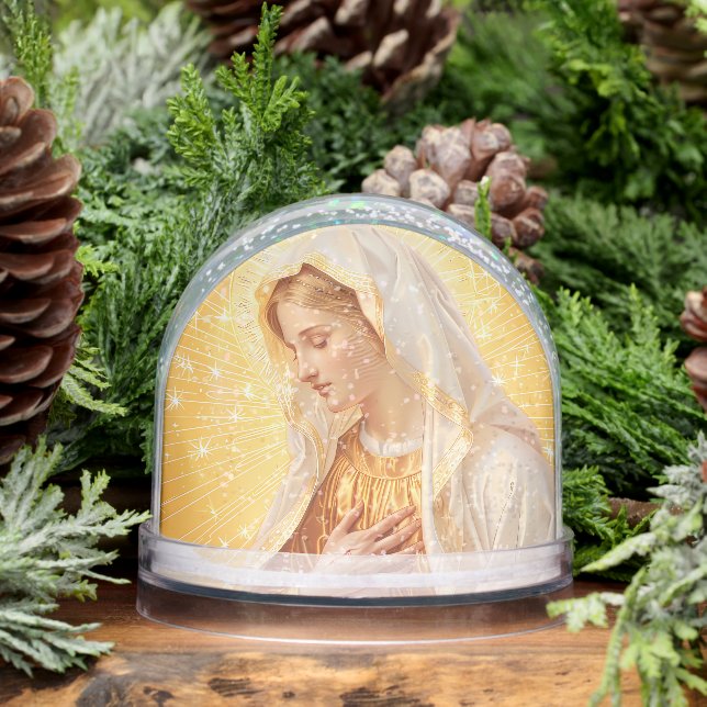 Virgin Mary in Gold and Stars Snow Globe (Winter)