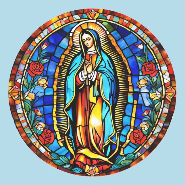 Virgin Mary in Prayer Catholic Saint Stained Glass Classic Round Sticker (Creator Uploaded)