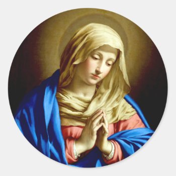 Virgin Mary In Prayer Classic Round Sticker by Xuxario at Zazzle