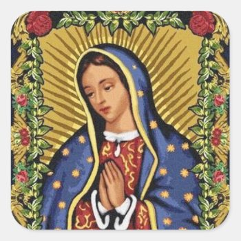 Virgin Mary In Prayer Folk Art Envelope Square Sticker by Frasure_Studios at Zazzle