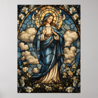 Virgin Mary in Stunning Stained Glass Art Poster