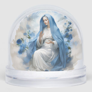 Virgin Mary in Whites and Blues with Roses Snow Globe