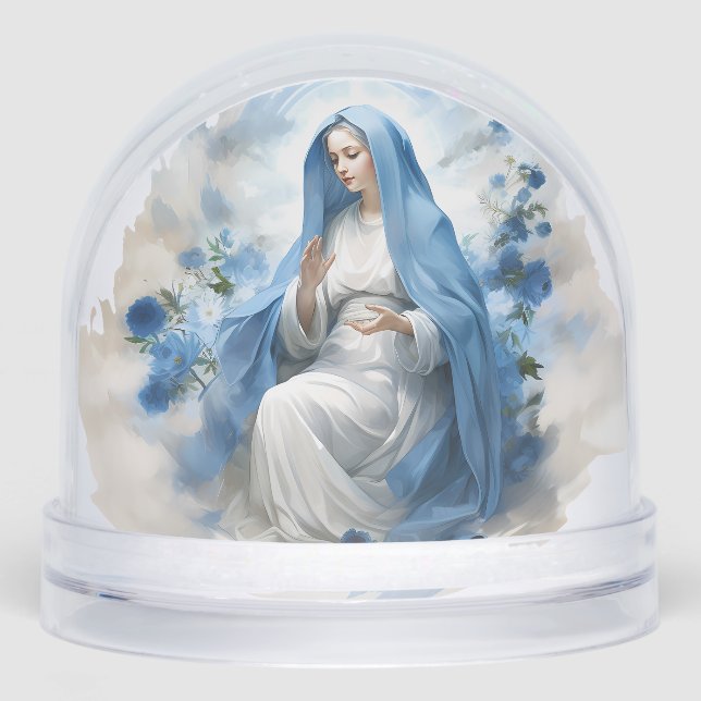 Virgin Mary in Whites and Blues with Roses Snow Globe (Front)