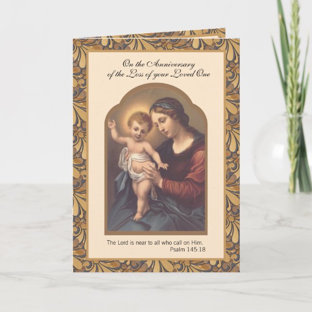 Virgin Mary Jesus Anniversary of Loss of Loved One Card (Front)