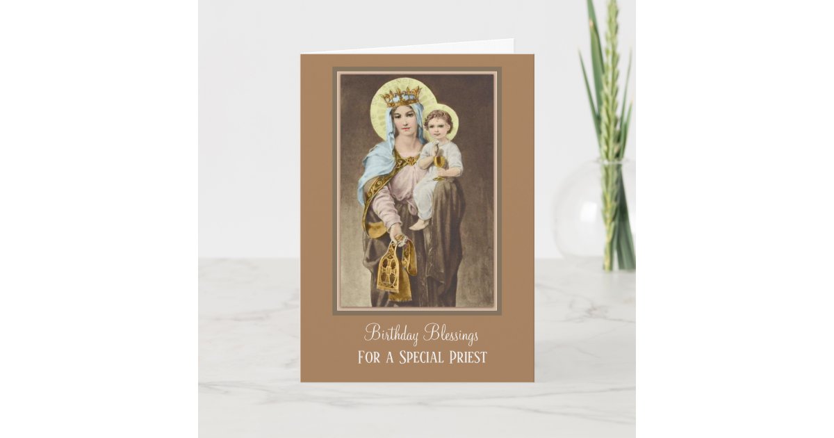 Virgin Mary Jesus Catholic Priest Birthday Prayer Card Zazzle Com