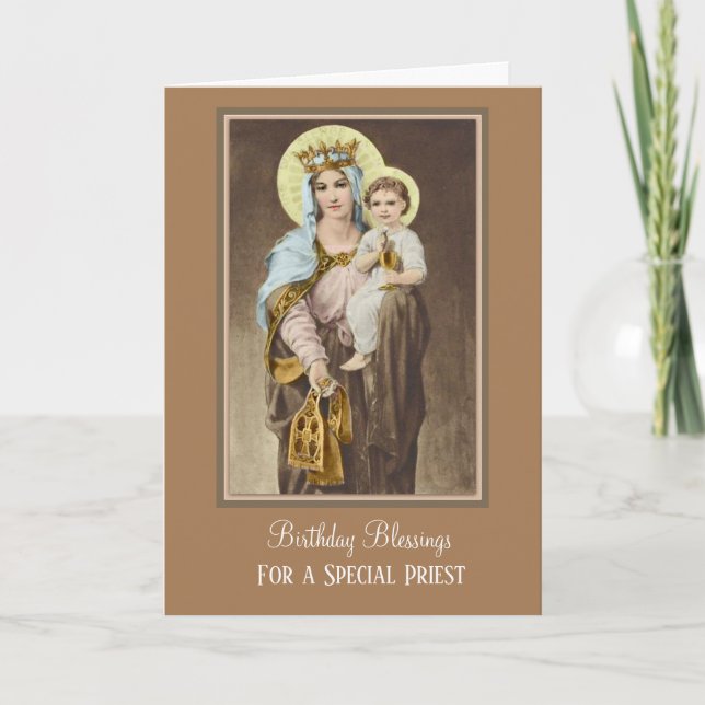 Virgin Mary Jesus Catholic Priest Birthday Prayer Card (Front)