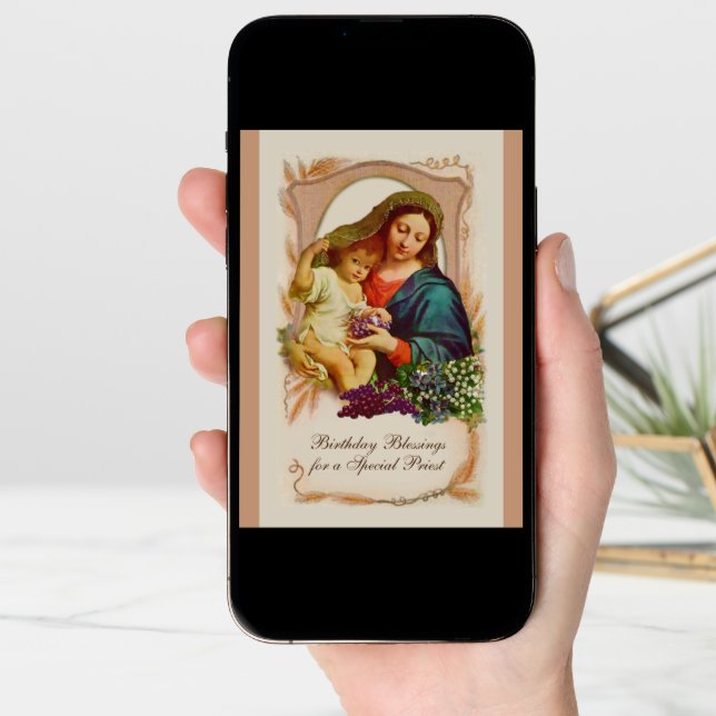 Virgin Mary Jesus  Catholic Priest Birthday Prayer Card (Front Digital)