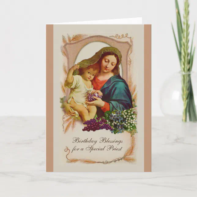 Virgin Mary Jesus Catholic Priest Birthday Prayer Card | Zazzle