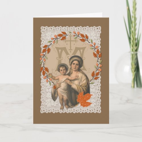 Virgin Mary Jesus Catholic Thanksgiving Autumn Hol Holiday Card