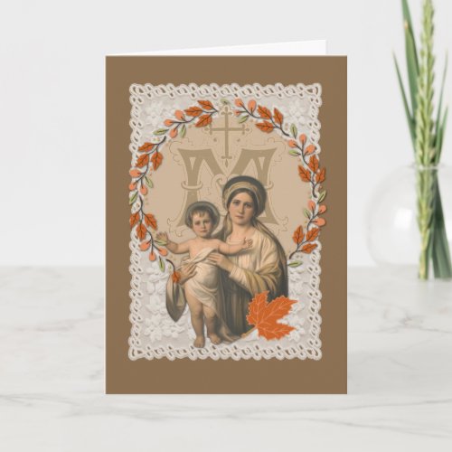 Virgin Mary Jesus Catholic Thanksgiving Autumn Holiday Card