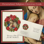 Virgin Mary Jesus Christmas Floral Scripture Holiday Card<br><div class="desc">Featuring a beautiful traditional Catholic vintage image of the the Blessed Virgin Mary holding the Baby Jesus by Giovanni Battista Salvi da Sassoferrato encircled with a poinsettia wreath. All text and fonts can be modified.</div>