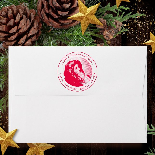 Virgin Mary & Jesus Christmas Return Address Self-inking Stamp (Religious Christmas self-inking stamp with Madonna & Child for Catholic familes & churches)