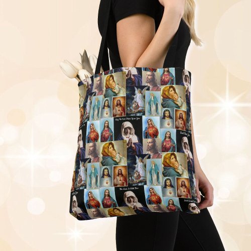 Virgin Mary  Jesus Classic Catholic Images Text Tote Bag