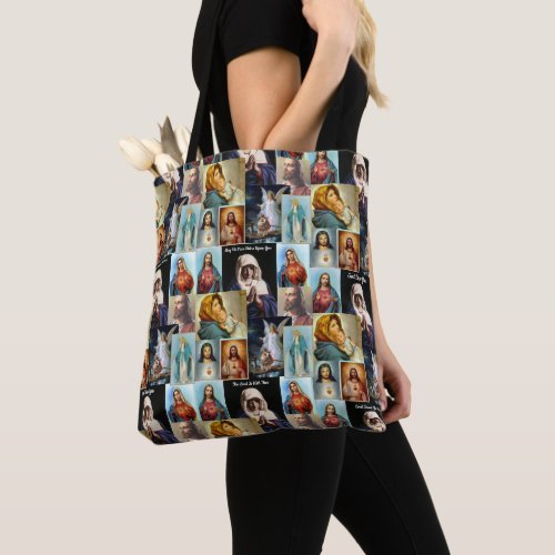 Virgin Mary  Jesus Classic Catholic Images Text Tote Bag