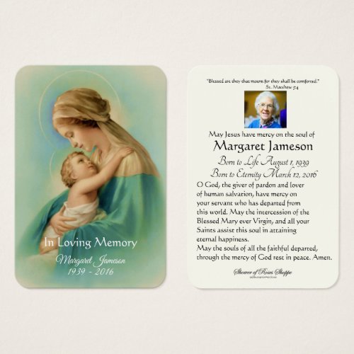 Virgin Mary Jesus Funeral Memorial Holy Card _