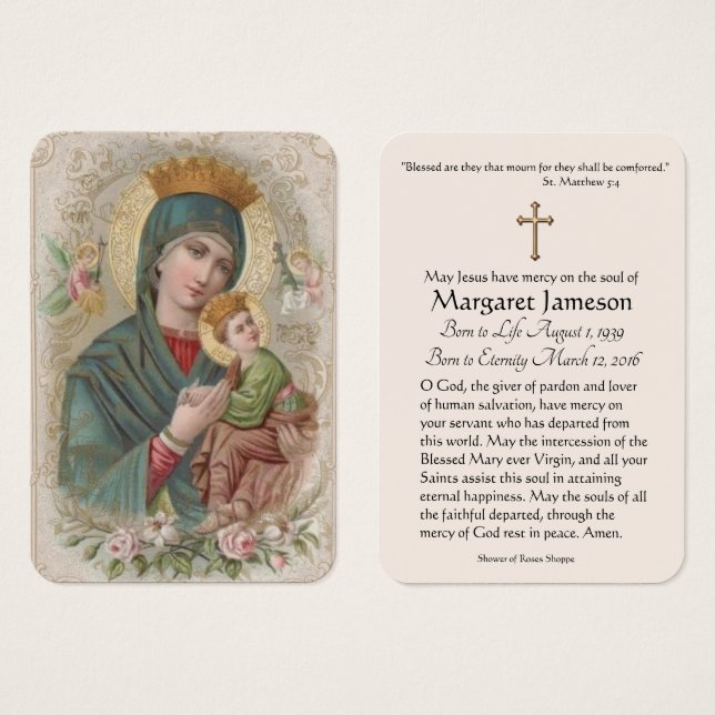 Virgin Mary Jesus Funeral Memorial Holy Card - (Front & Back)