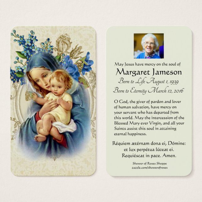 Virgin Mary Jesus Funeral Prayer Memorial Card (Front & Back)