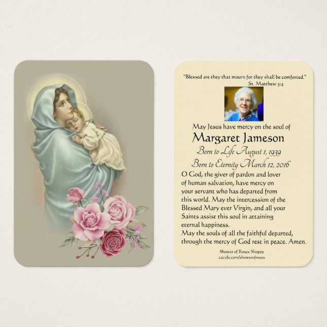 Virgin Mary Jesus Funeral Prayer Memorial Card (Front & Back)