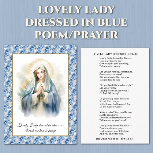 Virgin Mary Jesus Lovely Lady Dressed in Blue Poem Enclosure Card