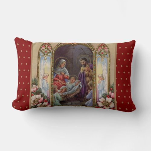 Virgin Mary Jesus Nativity Christmas Vintage Lumbar Pillow