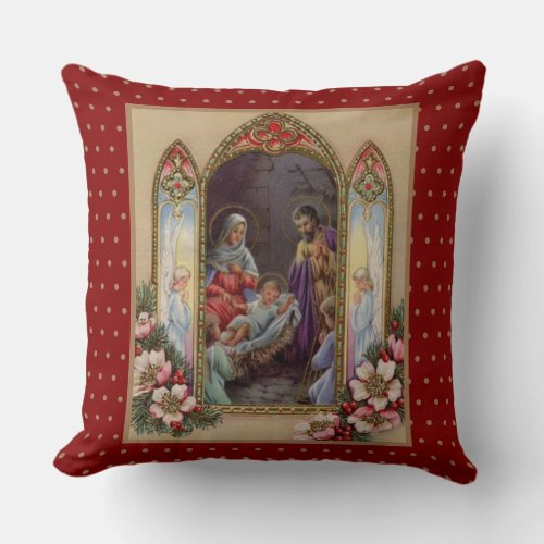 Virgin Mary Jesus Nativity Christmas Vintage Throw Pillow