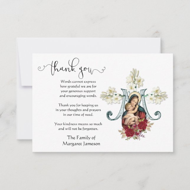 Virgin Mary Jesus  Religious Thank You Condolence (Front)