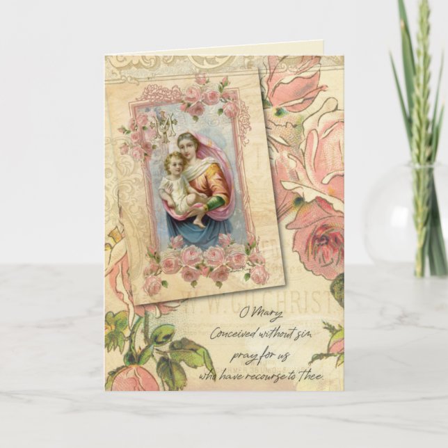 Virgin Mary Jesus Religious Vintage Roses Card (Front)