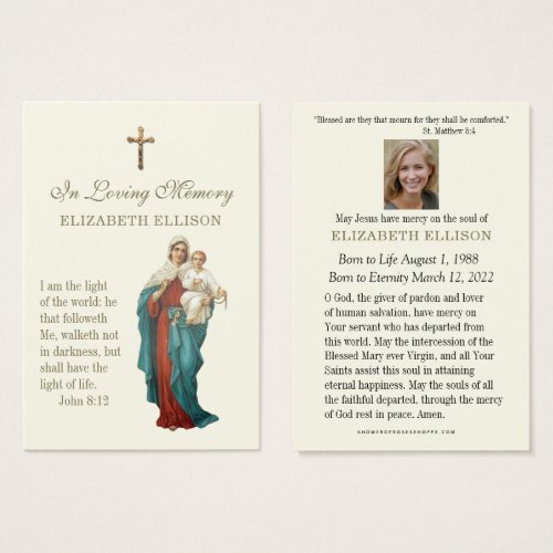 Virgin Mary  Jesus Scripture Funeral Prayer Card