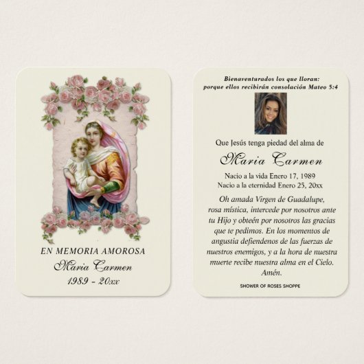Virgin Mary Jesus Spanish Funeral Holy Prayer (Front & Back)