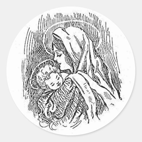 Virgin Mary Jesus Vintage Catholic Religious  Classic Round Sticker