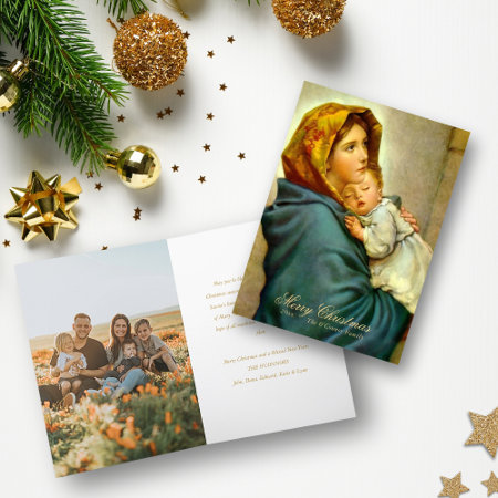 Virgin Mary & Jesus With Photo Catholic Christmas Holiday Card
