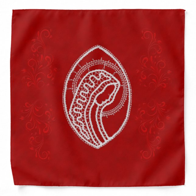 Virgin Mary Lace on Velvet with Embossed Ornament Bandana (Front)