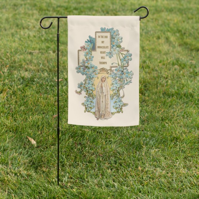 Virgin Mary Lady of Fatima Floral Cross Garden Flag (In SItu)