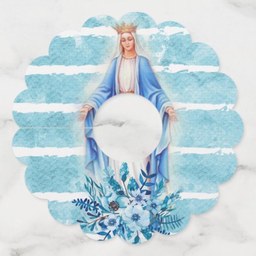 Virgin Mary Lady of Grace  Blue Floral  Watercolor Wine Glass Tag