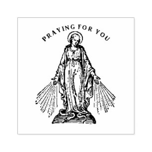 Virgin Mary Lady of Grace Religious Line Art Rubber Stamp