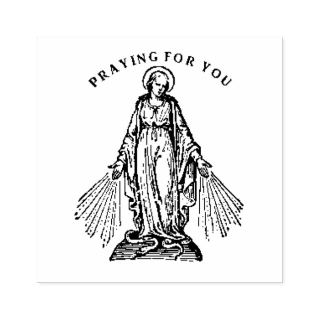 Virgin Mary Lady of Grace Religious Line Art Rubber Stamp (Imprint)