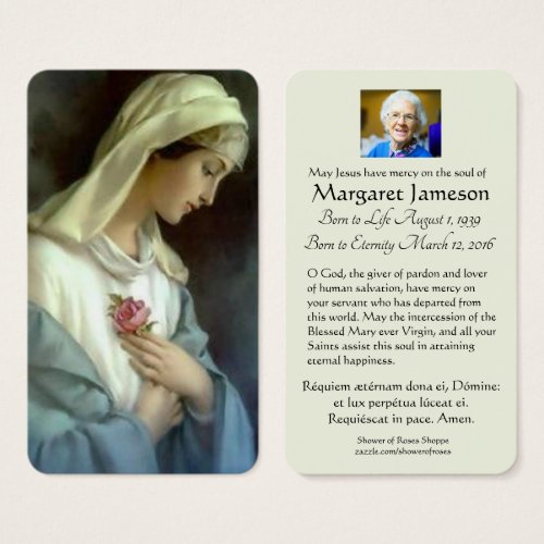 Virgin Mary Latin Funeral Prayer Memorial Card