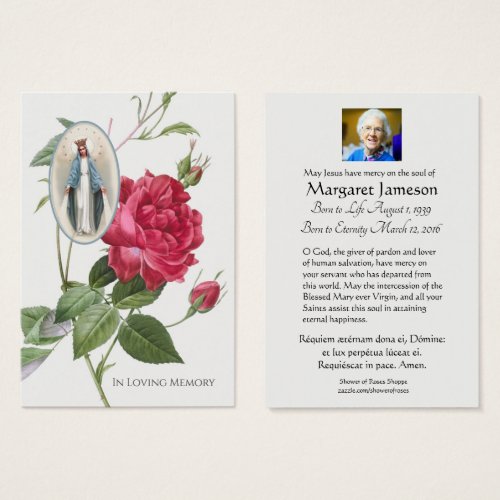 Virgin Mary Latin Funeral Prayer Memorial Card