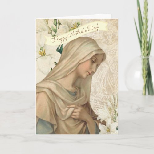 Virgin Mary Lilies Religious Angel Vintage Card