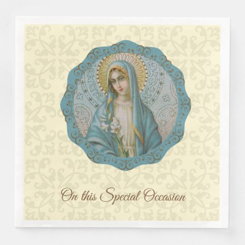 Virgin Mary Lily Blue Turquoise Gold Mother Paper Dinner Napkins