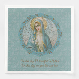 Virgin Mary Lily Blue Turquoise Gold Mother Paper Dinner Napkins