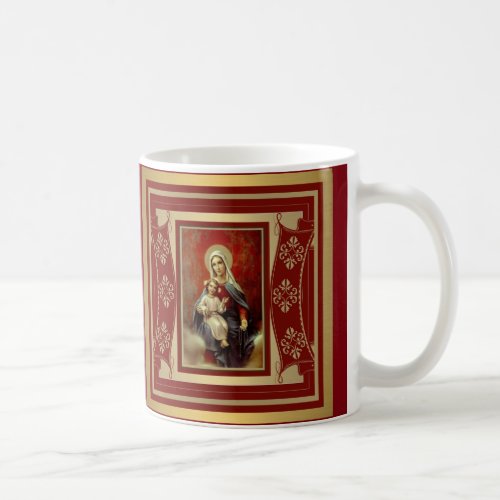 Virgin Mary Madonna wBaby Jesus Rosary Coffee Mug