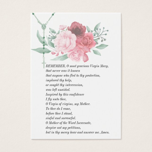 Virgin Mary Memorare Prayer Funeral Prayer Card (Front)