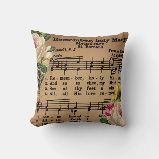 VIRGIN MARY MEMORARE ROSES MUSIC THROW PILLOW (Front)