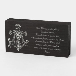 Virgin Mary Monogram Hail Mary Ave Maria Prayer Wooden Box Sign