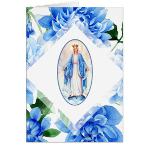 VIRGIN MARY MOTHERS DAY BLUE DAHLIAS CARDS