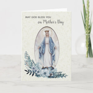 VIRGIN MARY   MOTHERS DAY  BLUE FLOWERS LACE CARD